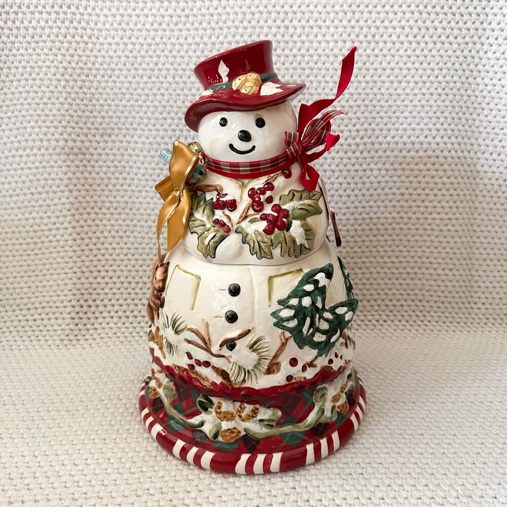 Tracy Porter Jolly Ol' Snowy Snowman Top Hat Bow Berries Cookie Jar Holiday 2003